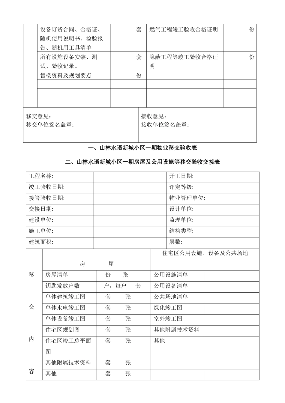 山林水语新城小区一期物业交接表格_第3页