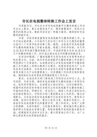市长在电视整体转换工作会上发言稿