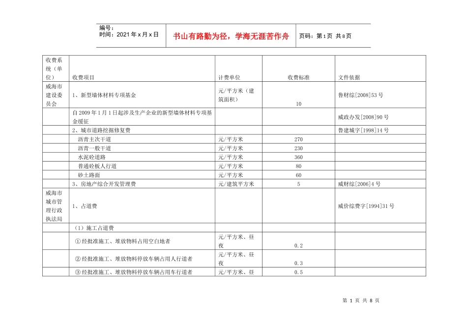 威海市建筑收费项目_第1页