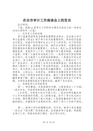 在全市审计工作座谈会上的发言稿