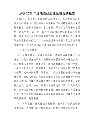 乡镇2023年度法治政府建设情况的报告