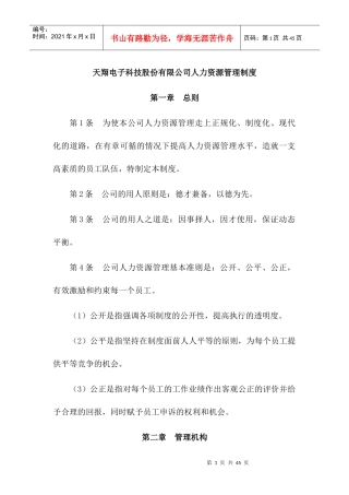 天翔电子科技股份有限公司人力资源管理制度（DOC 41页）