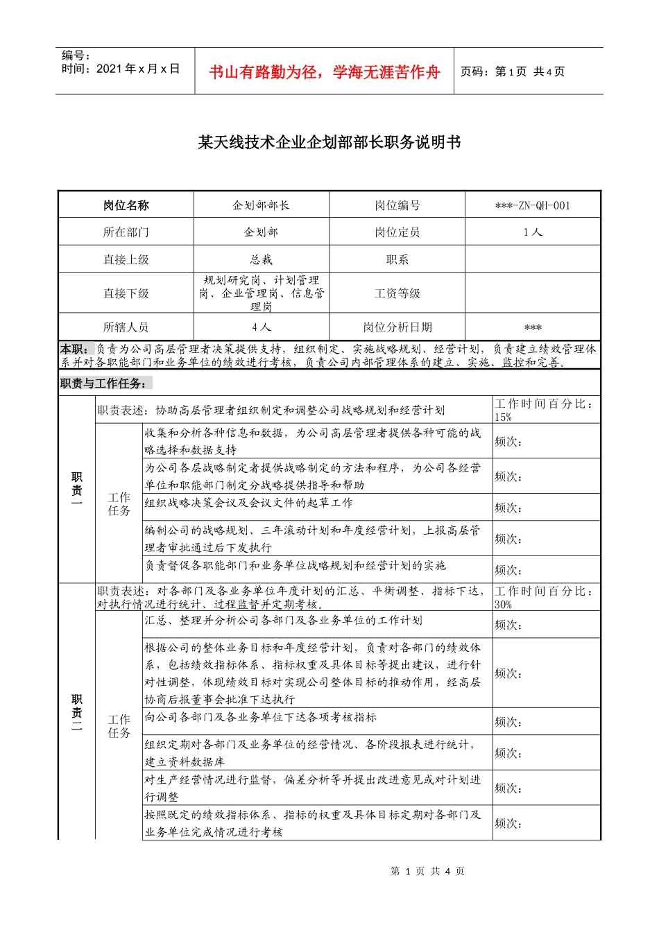 天线技术企业企划部部长职务说明书_第1页
