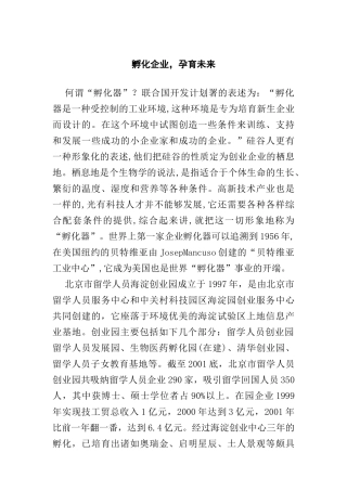 孵化企业孕育未来