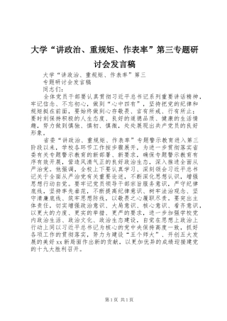 大学“讲政治、重规矩、作表率”第三专题研讨会发言稿范文
