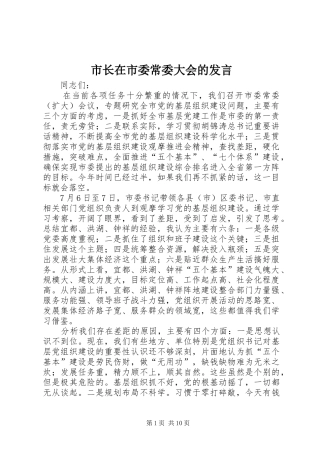 市长在市委常委大会的发言稿