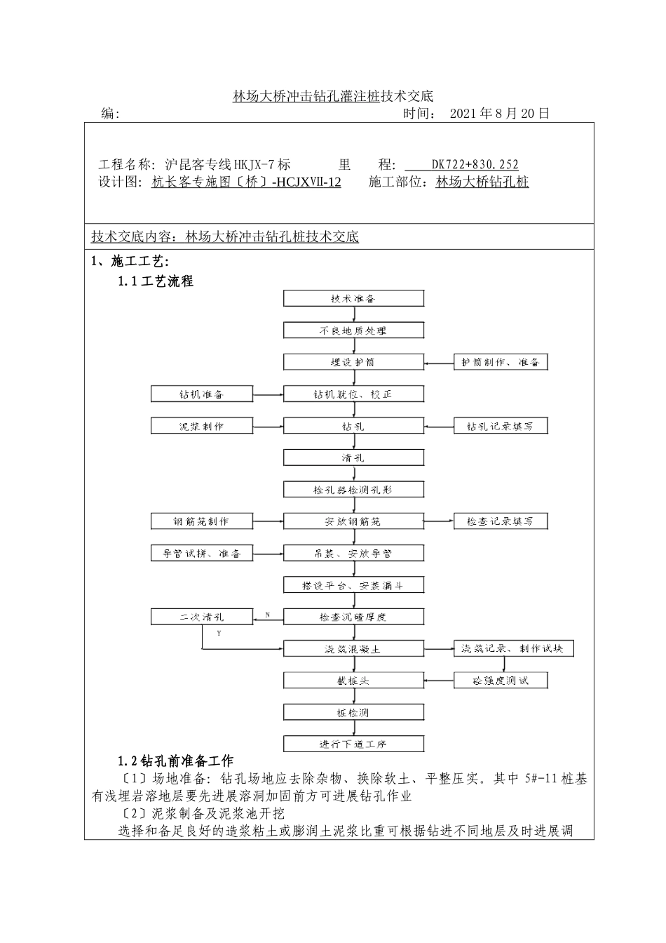 某大桥冲击钻孔灌注桩技术交底_第1页