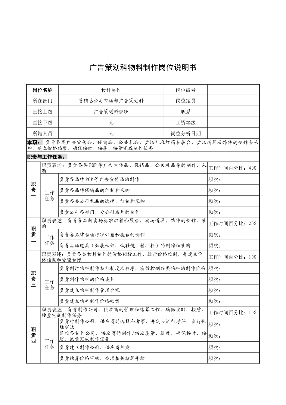 奥康集团广告策划科物料制作岗位说明书_第1页