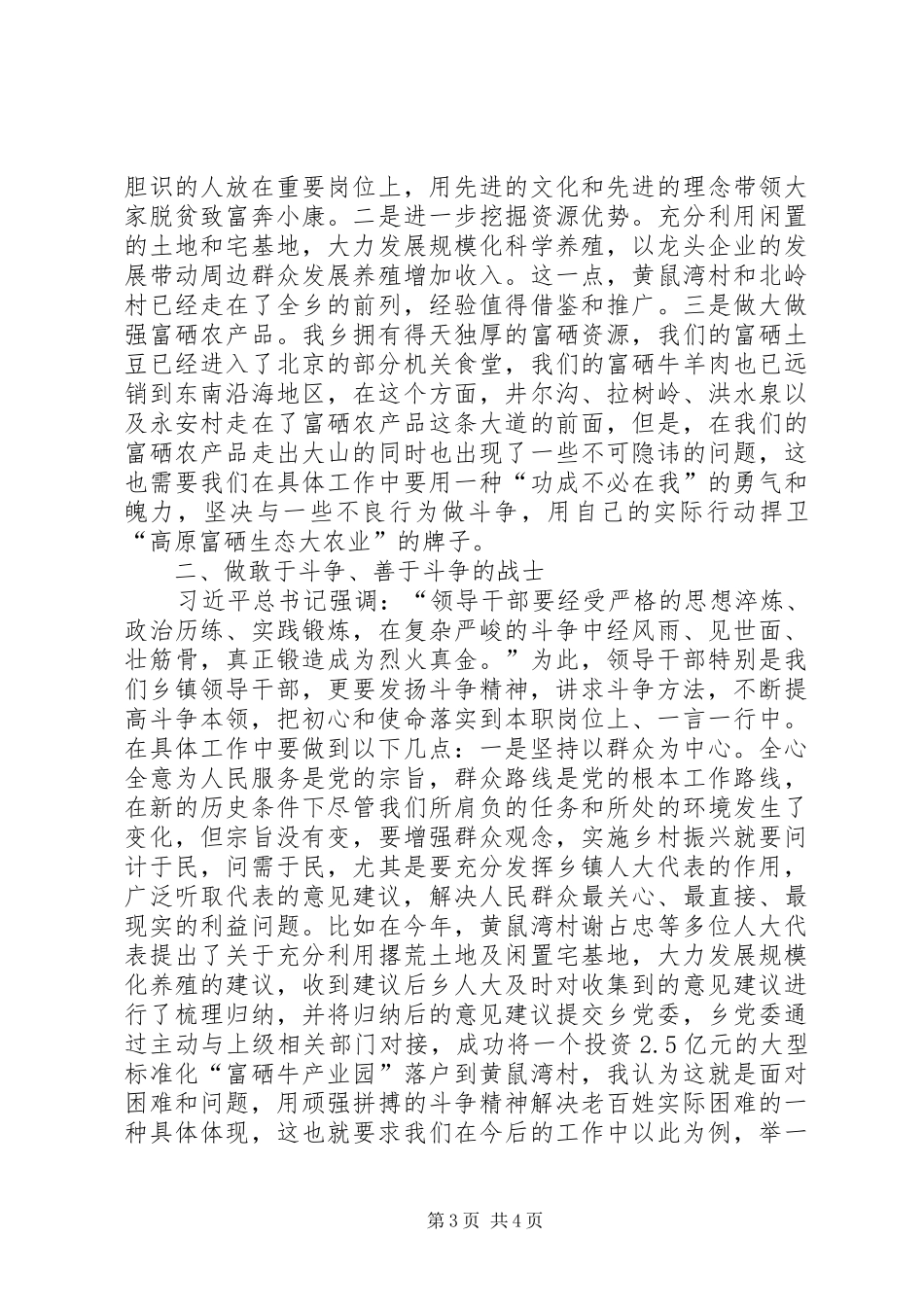 发扬斗争精神,增强斗争本领,做攻坚克难的排头兵专题研讨会发言材料提纲_第3页