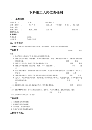 家具厂各工序岗位责任制