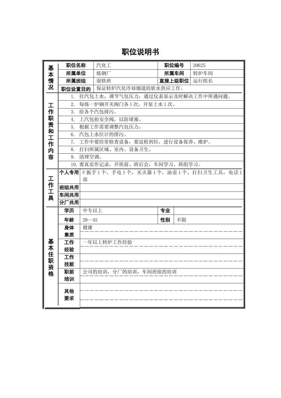 德龙钢铁-汽化工职位说明书_第1页