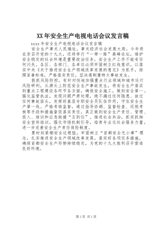 XX年安全生产电视电话会议发言