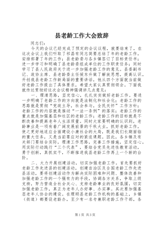 县老龄工作大会演讲致辞
