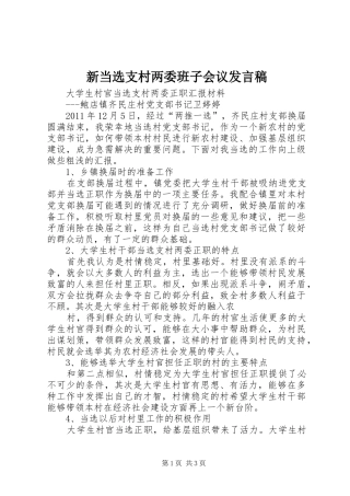 新当选支村两委班子会议发言稿范文
