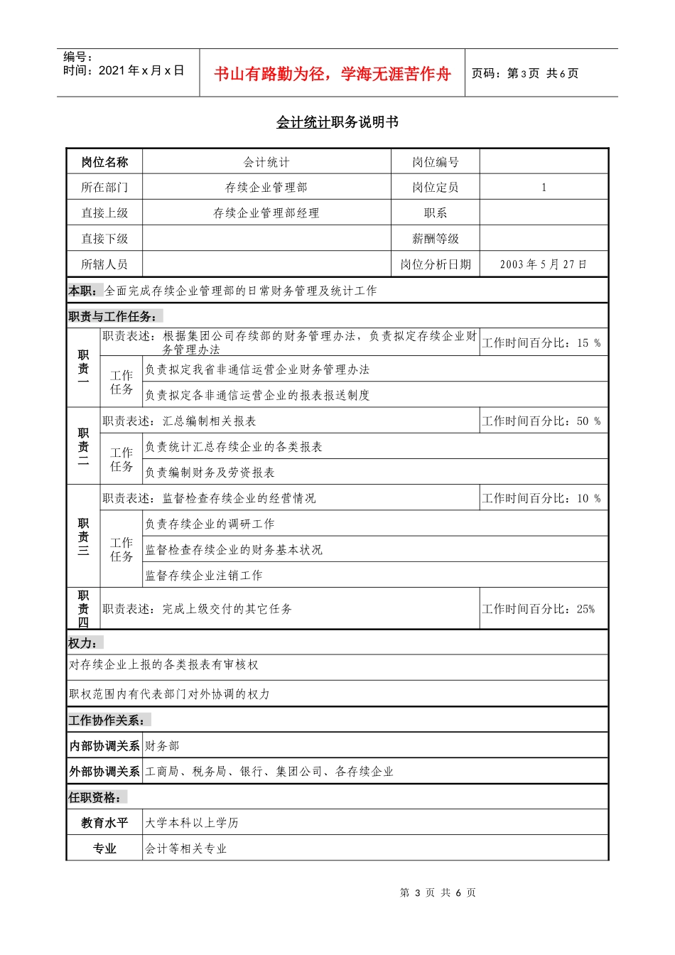 存续企业管理部职务说明书_第3页