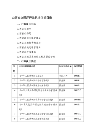 山西省交通厅行政执法依据目录