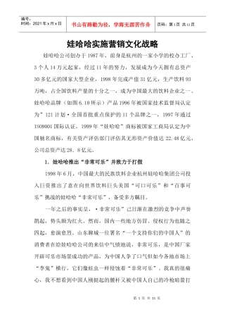 娃哈哈营销战略及企业文化概述