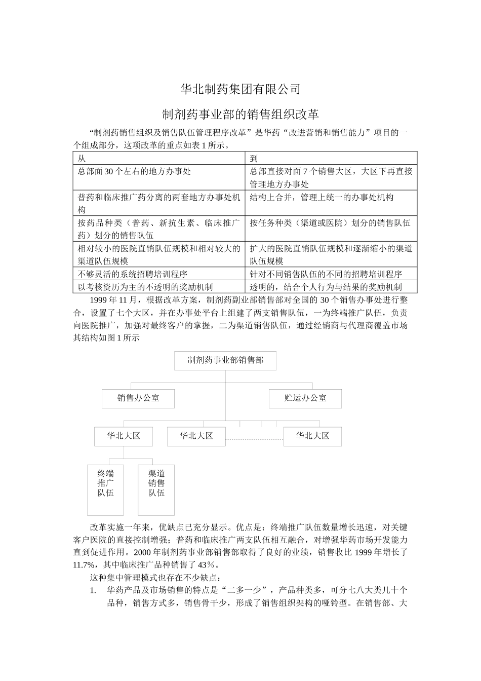 华北制药集团有限公司制剂药事业部的销售组织改革_第1页