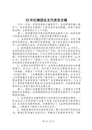 XX年红旗团总支代表发言
