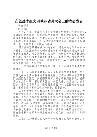 在创建省级文明城市动员大会上的表态发言稿