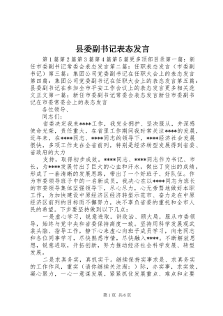 县委副书记表态发言稿