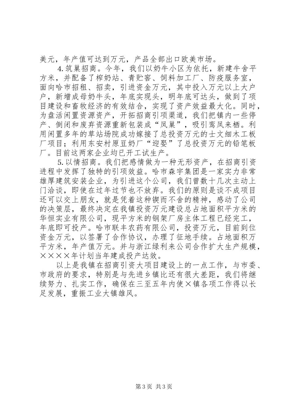 乡镇招商引资典型经验发言材料致辞_1_第3页