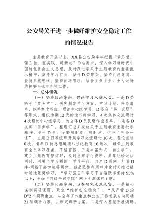 公安局关于进一步做好维护安全稳定工作的情况报告