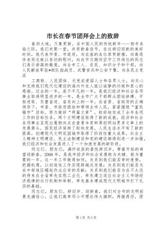 市长在春节团拜会上的演讲致辞词