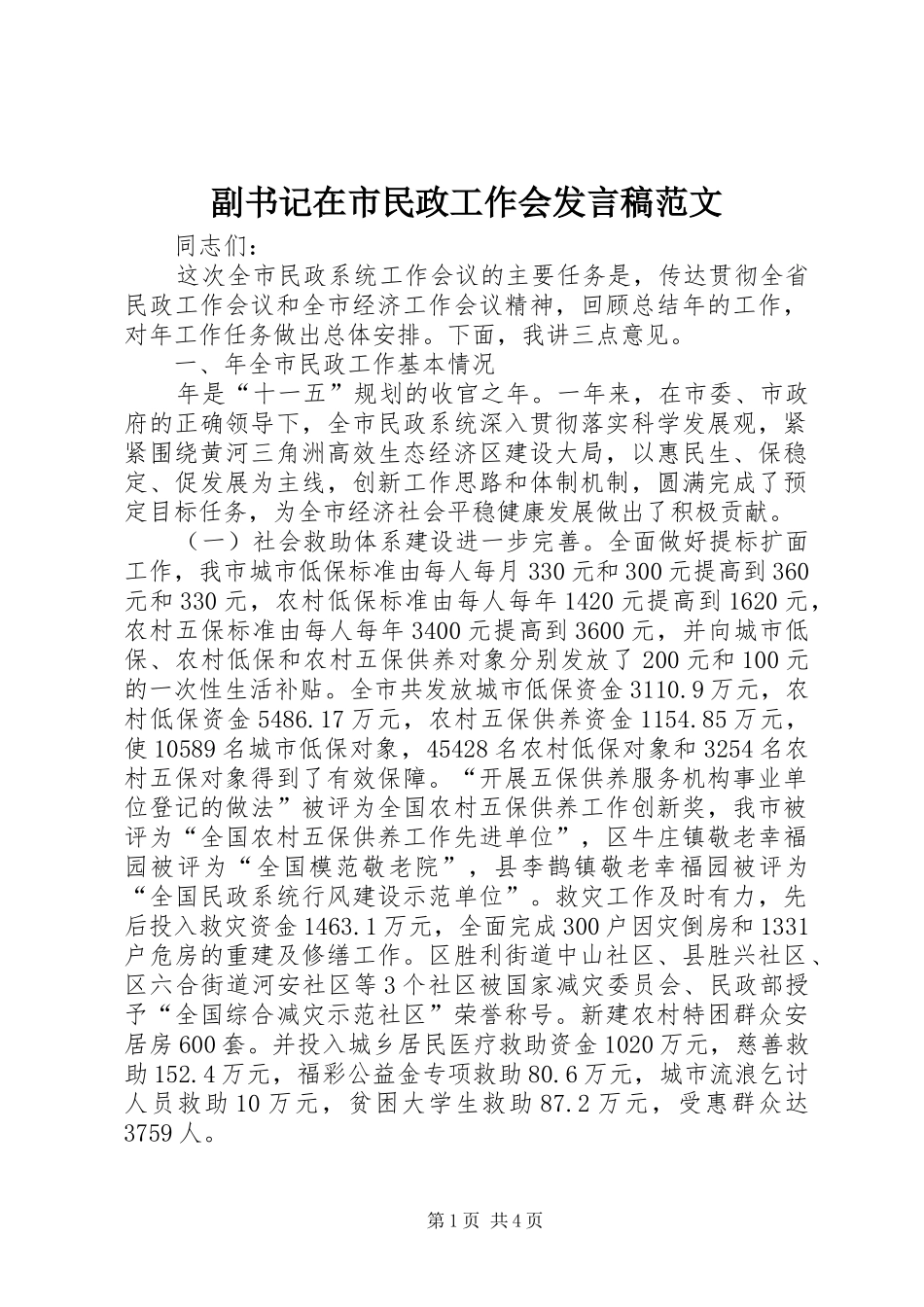 副书记在市民政工作会发言范文_第1页