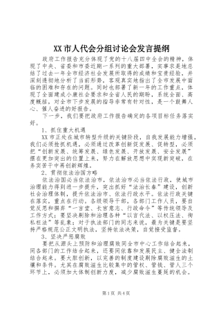 XX市人代会分组讨论会发言提纲材料
