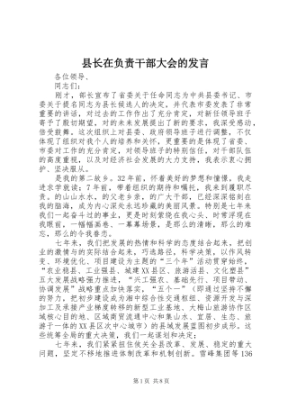 县长在负责干部大会的发言稿