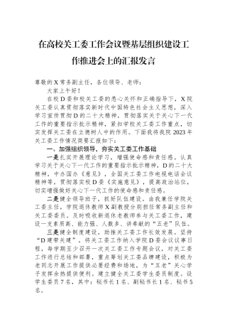 在高校关工委工作会议暨基层组织建设工作推进会上的汇报发言
