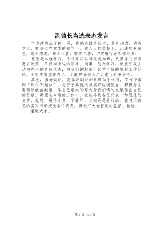副镇长当选表态发言材料