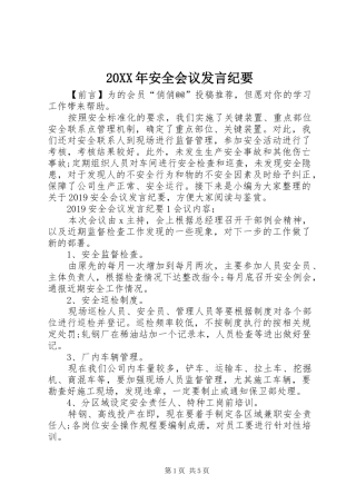 20XX年安全会议发言稿纪要