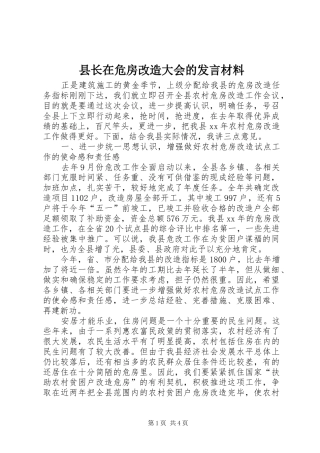 县长在危房改造大会的发言材料提纲范文