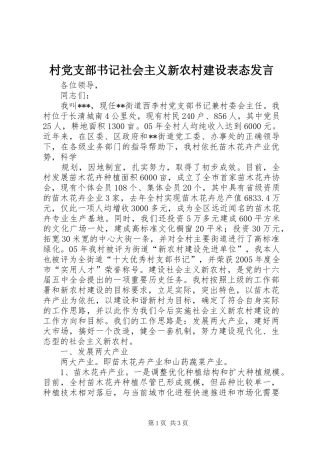 村党支部书记社会主义新农村建设表态发言稿