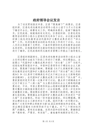 政府领导会议发言稿