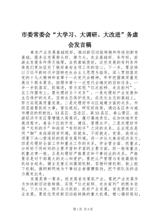 市委常委会“大学习、大调研、大改进”务虚会发言