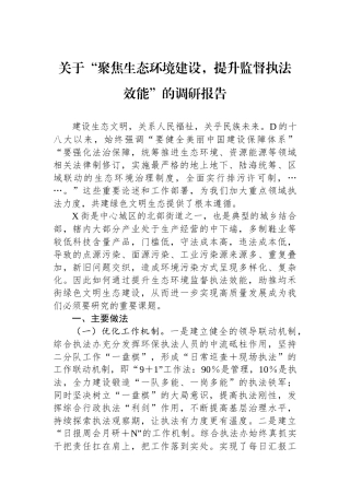 关于“聚焦生态环境建设，提升监督执法效能”的调研报告