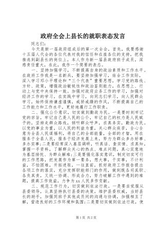 政府全会上县长的就职表态发言稿