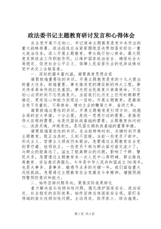 政法委书记主题教育研讨发言稿和心得体会