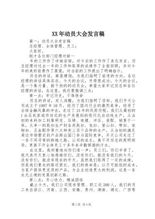 XX年动员大会发言稿范文