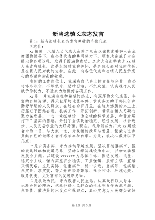 新当选镇长表态发言稿