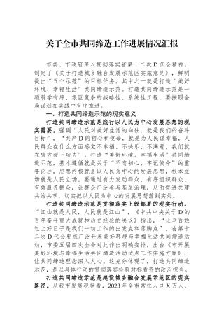 关于全市共同缔造工作进展情况汇报