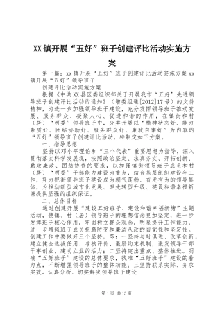 XX镇开展“五好”班子创建评比活动实施方案