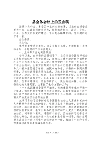 县全体会议上的发言