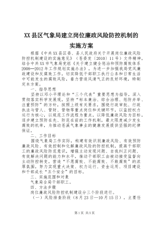 XX县区气象局建立岗位廉政风险防控机制的实施方案
