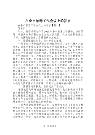 在全市禁毒工作会议上的发言稿