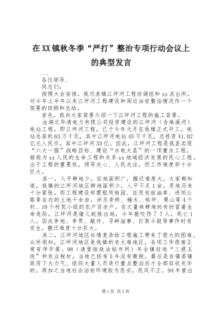 在XX镇秋冬季“严打”整治专项行动会议上的典型发言稿