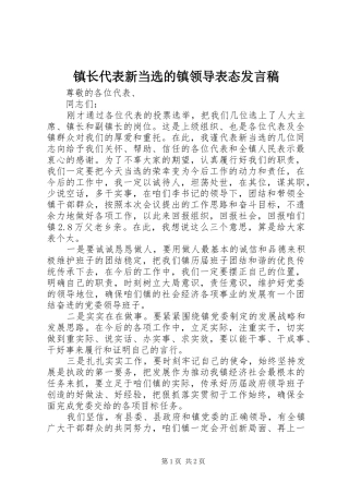 镇长代表新当选的镇领导表态发言稿范文